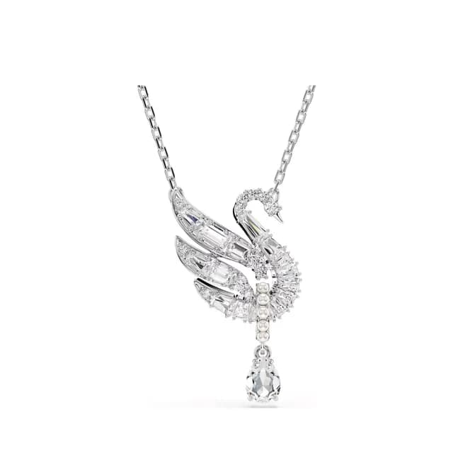 【SWAROVSKI 施華洛世奇】Swan 鏈墜 天鵝 白色 鍍白金色(情人節禮物)