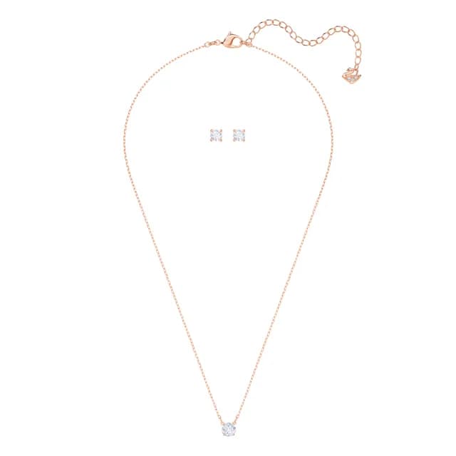 【SWAROVSKI 施華洛世奇】Stilla Attract 套裝 圓形切割 白色 鍍玫瑰金色(情人節禮物)
