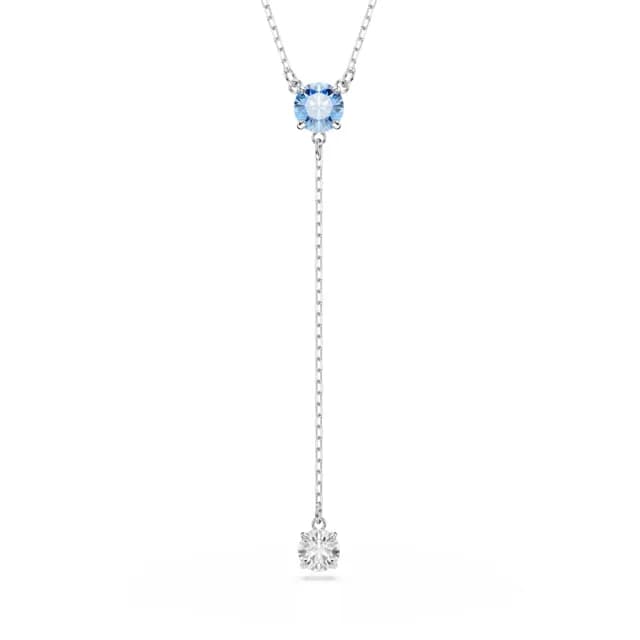 【SWAROVSKI 施華洛世奇】Stilla Attract Y形項鏈 圓形切割 藍色 鍍白金色(情人節禮物)