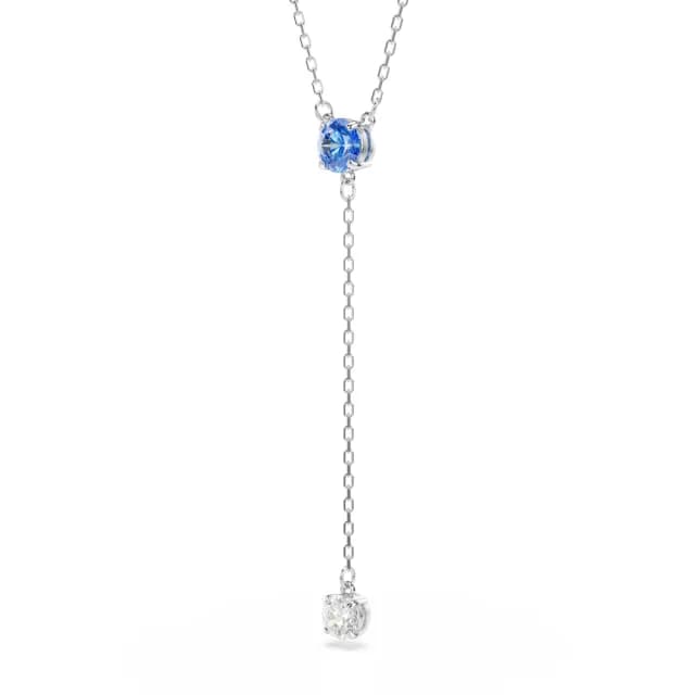 【SWAROVSKI 施華洛世奇】Stilla Attract Y形項鏈 圓形切割 藍色 鍍白金色(情人節禮物)