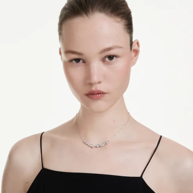 【SWAROVSKI 施華洛世奇】Constella 項鏈 混合式切割 白色 鍍白金色(情人節禮物)
