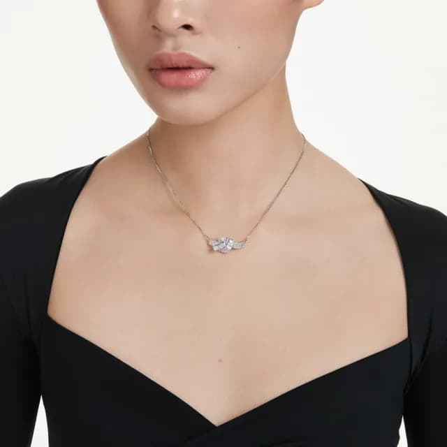 【SWAROVSKI 施華洛世奇】Matrix 鏈墜 長方形切割 繩結 白色 鍍白金色(情人節禮物)