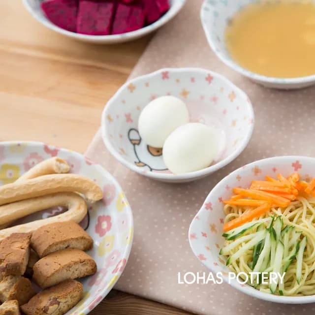 【LohasPottery 陸寶】日本製 美濃燒 動物卡通釉下彩壓紋餐具｜5.5 吋小缽 五入組(甜品碗 點心碗)