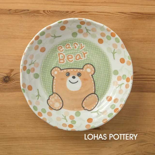 【LohasPottery 陸寶】日本製 美濃燒 動物卡通釉下彩壓紋餐具｜8.7 吋淺缽 五入組(義大利麵盤 主餐盤)