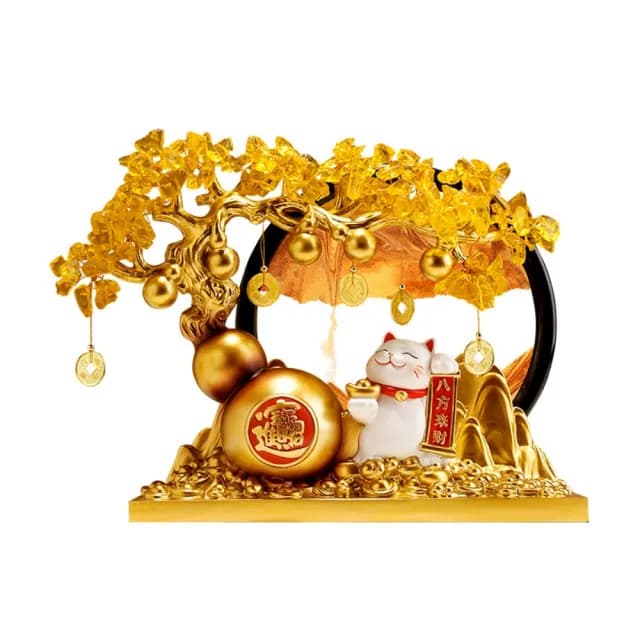 【預購】發財樹招財貓流沙畫擺件 開業禮物喬遷裝飾品(7寸黑框金禮盒裝)