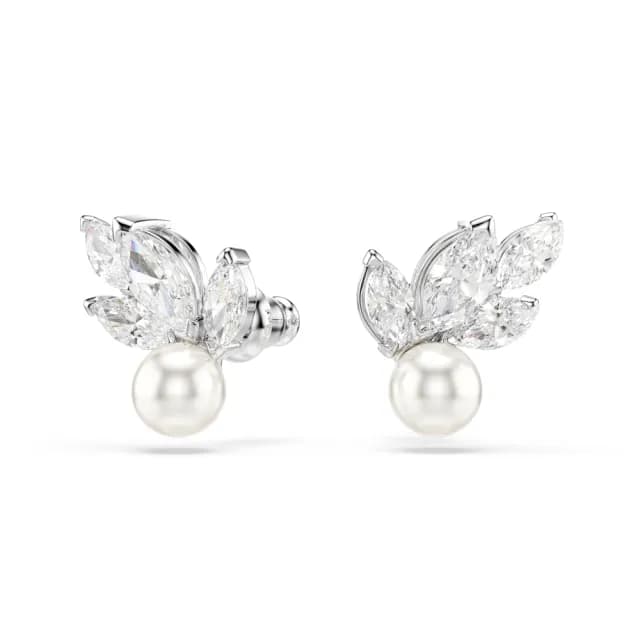 【SWAROVSKI 施華洛世奇】Louison Pearl 耳釘 穿孔耳環 葉 白色 鍍白金色(線上限定款)