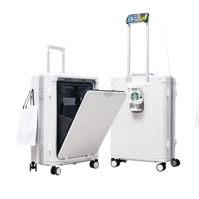 【Arlink】26吋 鋁框行李箱 前開式行李箱26吋 杯架 手機架 海關鎖(行李箱26吋/行李箱束帶/多功能行李箱)