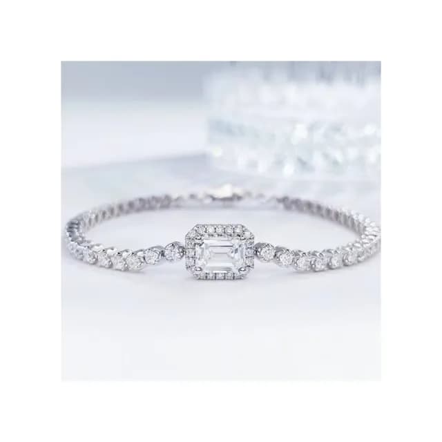 【鉅曜】PT950 1克拉 IGI 豪華時尚排鑲滿鑽祖母綠車工鑽石手鏈 培育鑽石(培育鑽石 鉑金 鑽石手鍊 鑽石)