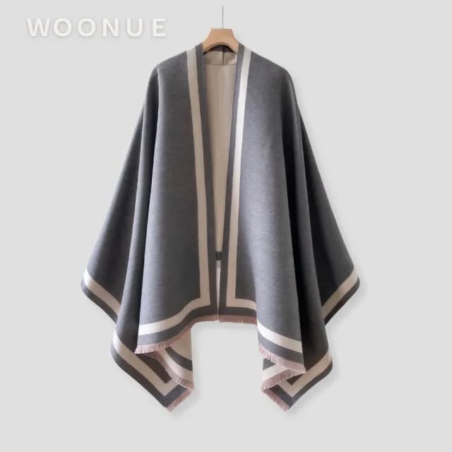 【WOONUE】時尚優雅名媛氣質秋冬柔軟保暖羊毛絨質感親膚寬版斗篷圍巾冷氣披肩(女友老婆媽媽情人生日禮物)