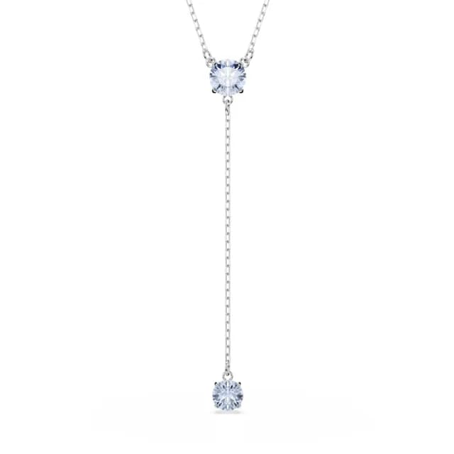 【SWAROVSKI 施華洛世奇】Attract Y形項鏈 圓形切割 藍色 鍍白金色(情人節禮物)