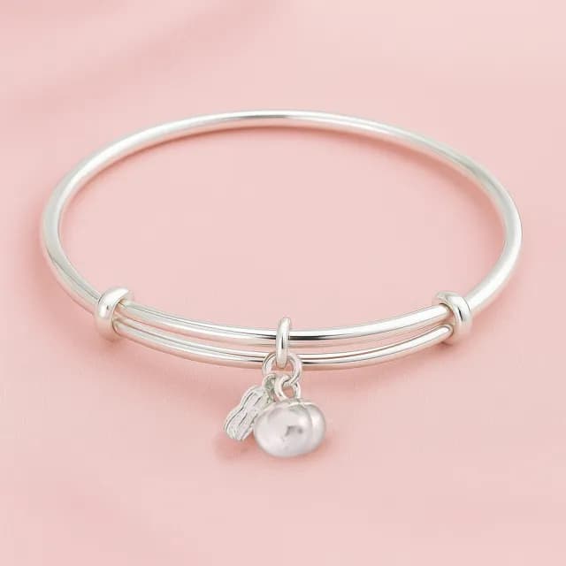 【珠兒綠】999純銀 好事花生嬰兒純銀手鐲 開運(純銀手環 手鍊 嬰兒0-4歲 附禮盒禮袋 彌月禮物)