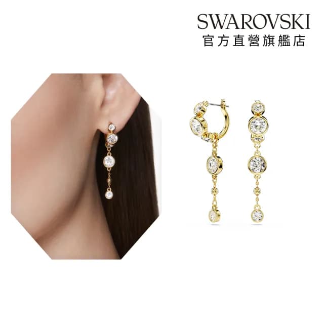 【SWAROVSKI 施華洛世奇】Imber 水滴形耳環 圓形切割 白色 多種金屬潤飾(情人節禮物)