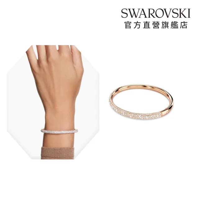【SWAROVSKI 施華洛世奇】Meteora 手鐲 雪花密鑲 白色 鍍白金色/鍍玫瑰金色(2色任選_情人節禮物)