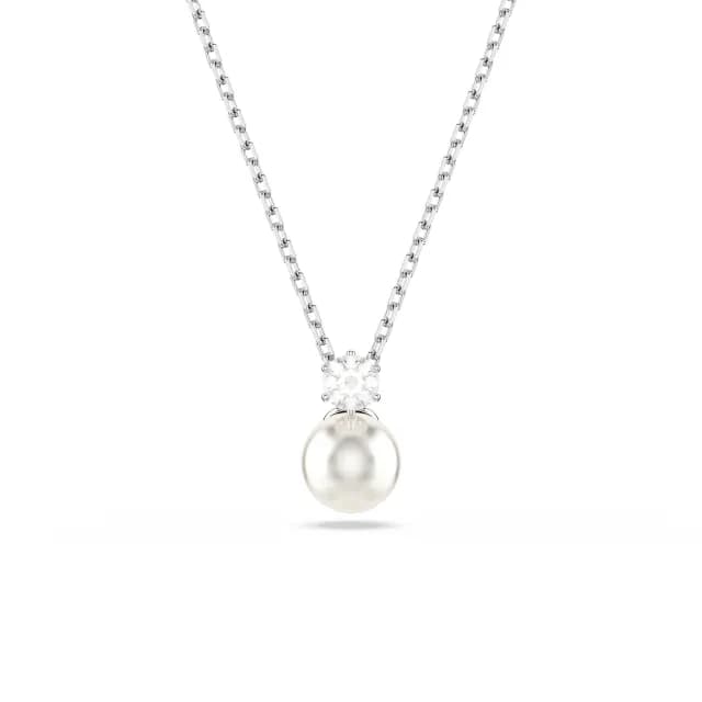 【SWAROVSKI 施華洛世奇】Matrix 鏈墜 水晶珍珠 圓形切割 白色 鍍白金色(情人節禮物)