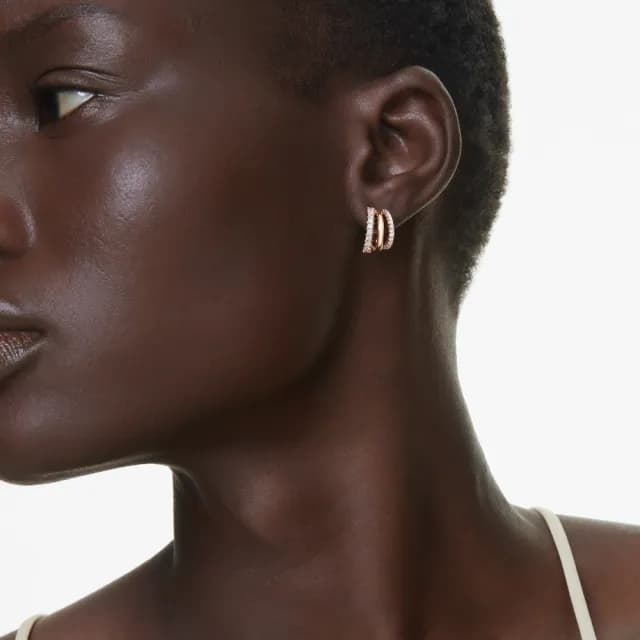 【SWAROVSKI 施華洛世奇】Hyperbola 大圈耳環 混合式切割 迷你 白色 鍍玫瑰金色(情人節禮物)