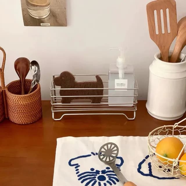 【zozo】狗狗造型菜瓜布-4入(可愛洗碗海綿/卡通廚房清潔刷/居家耐用清潔布/餐具杯子刷洗)