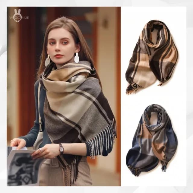 【WOONUE】高質感女士歐美專櫃秋冬時尚柔軟針織親膚保暖寬版斗篷圍巾披肩(閨蜜女友老婆媽媽情人生日禮物)