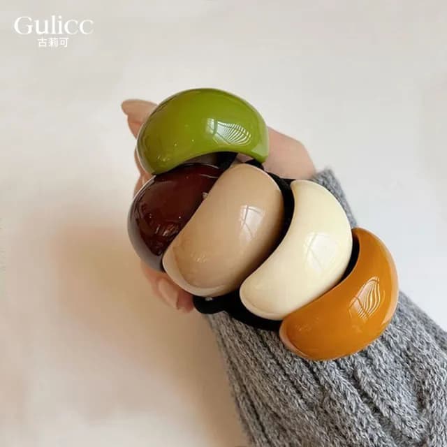 【Gulicc】簡約弧形 糖果色髮圈 隨機2入(雙十 萬聖節 生日 髮飾 頭飾 馬尾 髮夾 禮物)