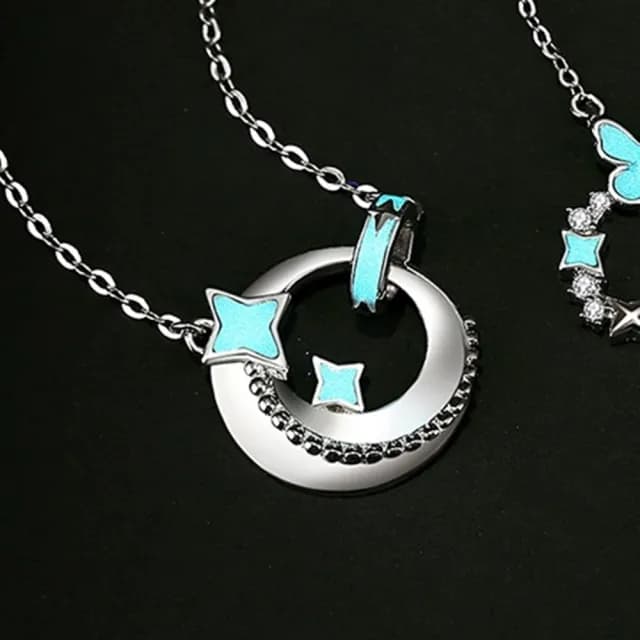 【巴黎精品】現貨+預購 頂級925純銀項鍊女項鍊項鏈鎖骨鍊情人節禮物情侶對鍊(環環蝴蝶夜光男女飾品a1li66)