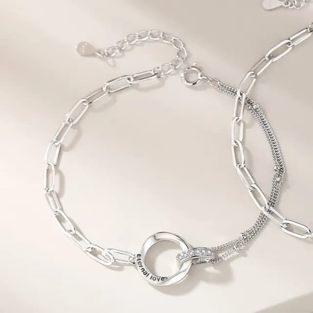 【巴黎精品】現貨+預購 頂級925純銀手鍊情侶手鏈女首飾情人節禮物(永恆的愛雙環情侶手鍊男女飾品a1li38)