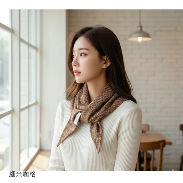 【HaNA 梨花】韓國空運 咖啡廳街拍小文青三角格紋圍巾(圍巾 小文青 休閒百搭)