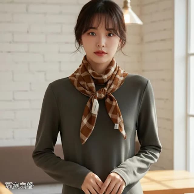 【HaNA 梨花】韓國空運 咖啡廳街拍小文青三角格紋圍巾(圍巾 小文青 休閒百搭)