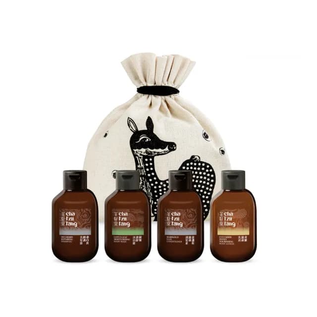 【茶籽堂】小鹿袋洗沐旅行組｜50mLx4(洗髮露/沐浴露/護髮素/乳液/送禮推薦)