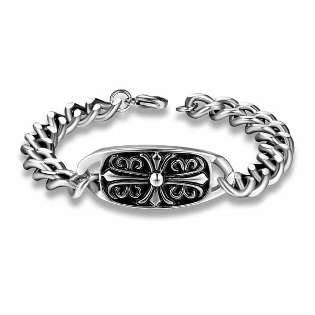 【A MARK】復古克羅心十字架造型316L鈦鋼手鍊(316L鈦鋼手鍊 十字架手鍊)