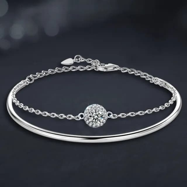 【LEESA】雙11 質感銀手鍊\閃耀高級感\ S925銀手鍊\莫桑石銀飾\質感飾品\疊戴款手鍊\50分莫桑石\精緻手鍊