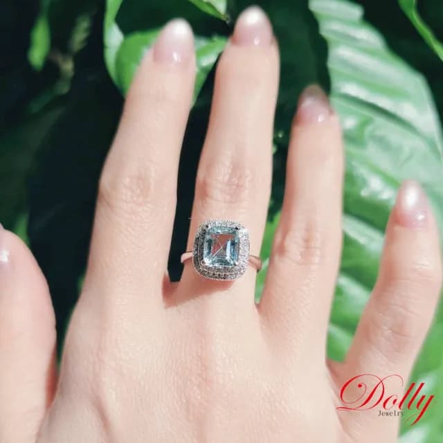 【DOLLY】1.50克拉 無燒海水藍寶鑽石戒指-003(母親節 交換禮物 長輩送禮首選)