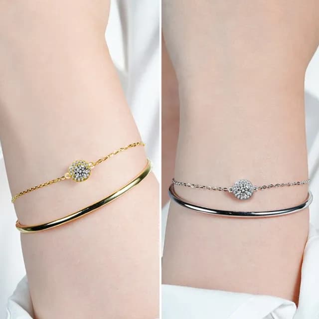 【LEEHER】雙11 莫桑鑽手鍊/純銀手鍊/疊戴手鍊/抗過敏/鑲鑽手鍊/50分莫桑鑽手鍊