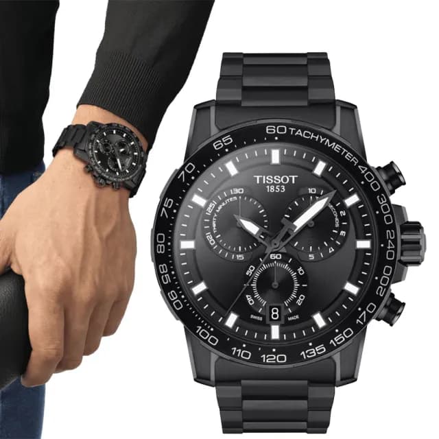 【TISSOT 天梭】SUPERSPORT CHRONO 三眼計時手錶-45.5mm/全黑(T1256173305100)