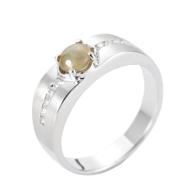 【DOLLY】14K金 金綠玉貓眼鑽石戒指(母親節 交換禮物 長輩送禮首選)