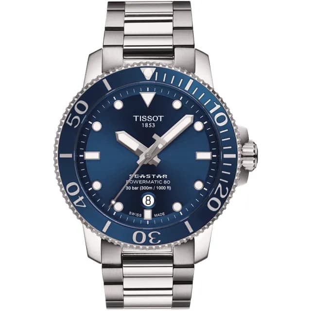 【TISSOT 天梭】Seastar 1000海星300米潛水機械錶-43mm/藍(T1204071104103)