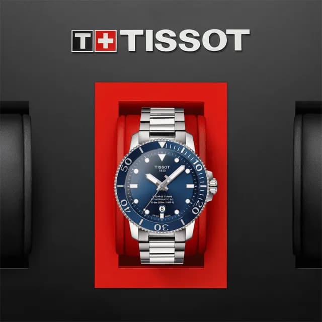 【TISSOT 天梭】Seastar 1000海星300米潛水機械錶-43mm/藍(T1204071104103)