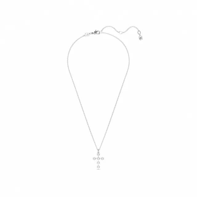 【SWAROVSKI 施華洛世奇】Insigne 鏈墜 圓形切割 十字架 白色 鍍白金色(情人節禮物)