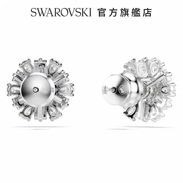 【SWAROVSKI 施華洛世奇】Idyllia 耳釘 混合式切割 雪花 白色 鍍白金色(情人節禮物)