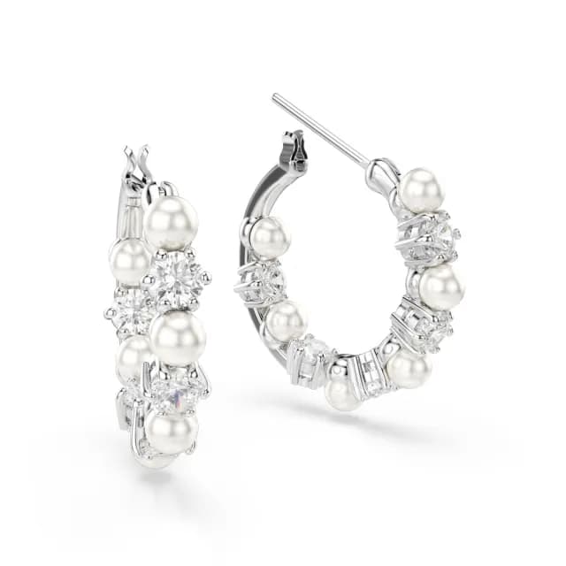 【SWAROVSKI 施華洛世奇】Matrix 大圈耳環 水晶珍珠 圓形切割 白色 鍍白金色(情人節禮物)