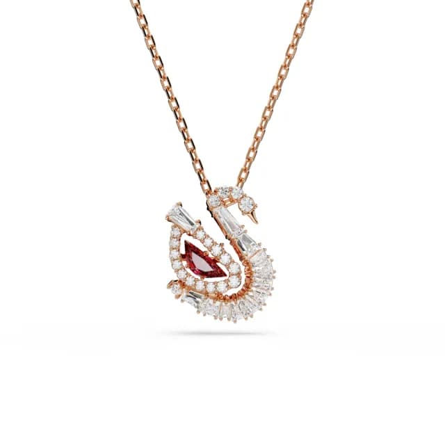 【SWAROVSKI 施華洛世奇】Dancing Swan 鏈墜 天鵝 紅色 鍍玫瑰金色(情人節禮物)