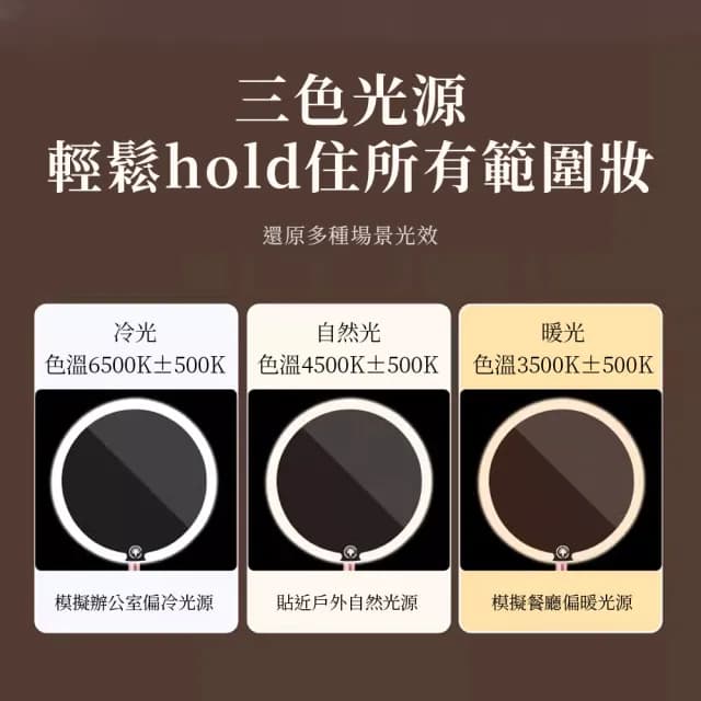 【MAANGE 瑪安格】LED燈桌面 補光燈化妝鏡-8.5吋(4K高清大鏡面美妝鏡/三色光化妝燈鏡/交換禮物)