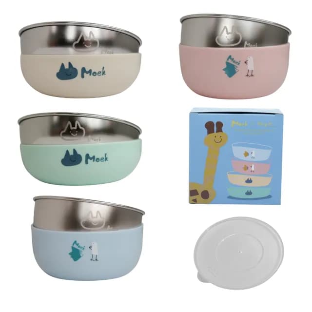 【Moek X Jesper】抗菌可微波不鏽鋼甜甜圈碗(三色碗 學習餐具 兒童餐具)