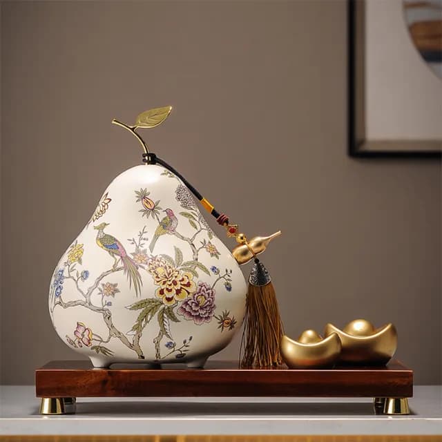 【超微米】入戶玄關平安順利蘋果擺件 新中式客廳電視酒櫃裝飾品 喬遷新居禮物(玄關擺件禮盒裝16*16*24)