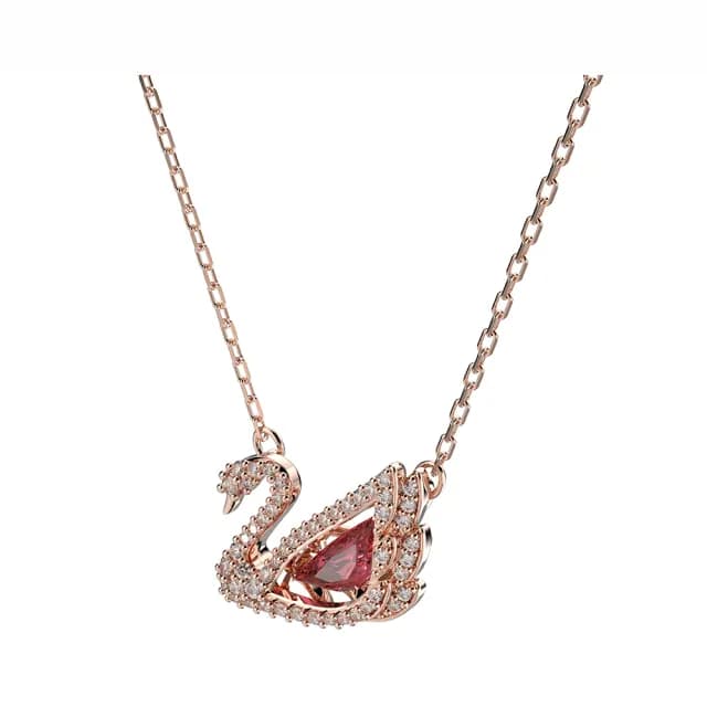 【SWAROVSKI 施華洛世奇】Swan 項鏈 天鵝 紅色 鍍玫瑰金色調