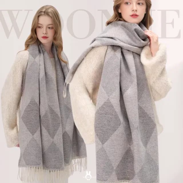 【WOONUE】30款超柔羊毛絨質感英倫千鳥格紋圍巾披肩百搭圍巾斗篷巴寶莉風格(保暖女友老婆媽媽生日聖誕禮物)