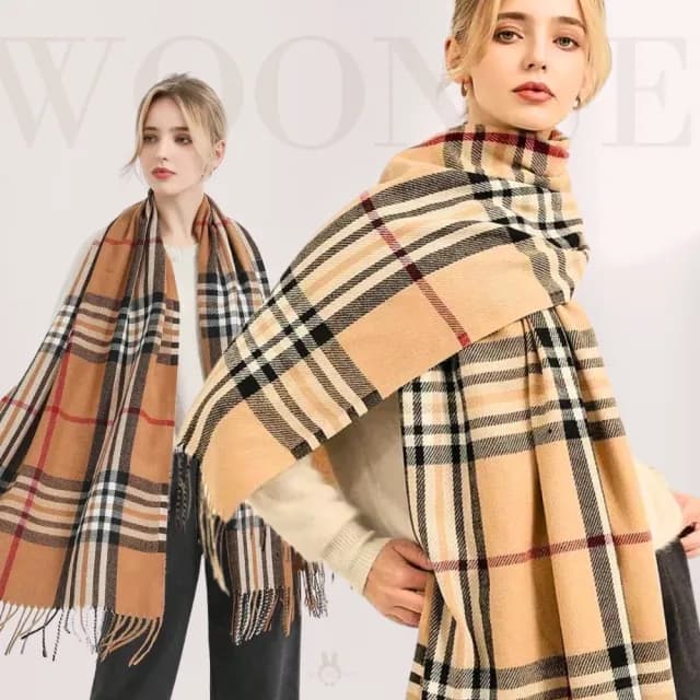 【WOONUE】30款超柔羊毛絨質感英倫千鳥格紋圍巾披肩百搭圍巾斗篷巴寶莉風格(保暖女友老婆媽媽生日聖誕禮物)