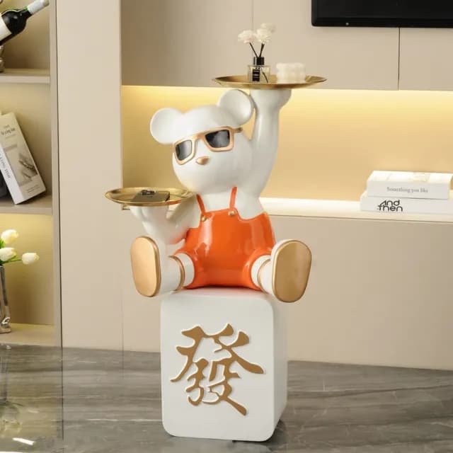 【巨匠】招財貓落地擺件 客廳電視櫃裝飾品 25*20*78CM暴力熊托盤擺飾 開業禮物 喬遷新居禮物(暴力熊擺件)