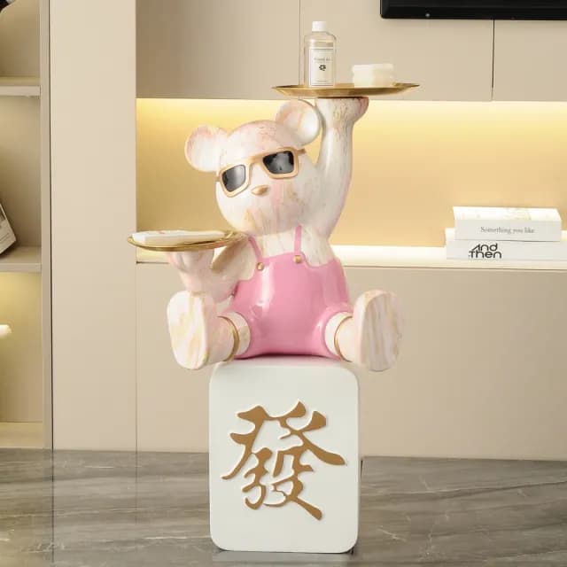 【巨匠】招財貓落地擺件 客廳電視櫃裝飾品 25*20*78CM暴力熊托盤擺飾 開業禮物 喬遷新居禮物(暴力熊擺件)