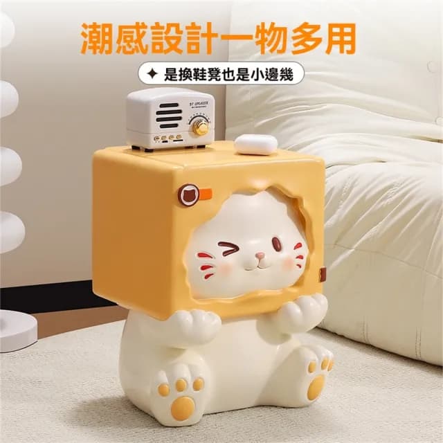 【超微米】凳子 可愛貓咪入戶門換鞋凳 輕奢家用穿鞋凳 小凳子 落地擺件 擺飾 喬遷新居禮物(小貓換鞋凳)