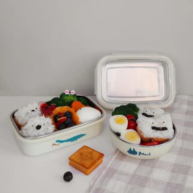 【Moek X Jesper】雙層抗菌可微波不鏽鋼餐盒四件組(便當盒 學習餐具 兒童餐具)