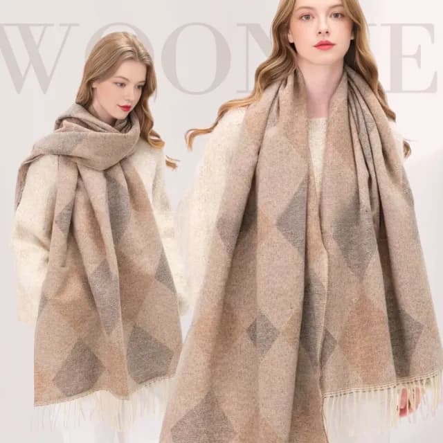 【WOONUE】30款超柔羊毛質感英倫千鳥格紋圍巾披肩百搭圍巾斗篷巴寶莉風格(保暖女友老婆媽媽生日聖誕禮物)